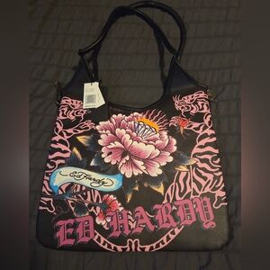 Ed Hardy Floral Black and Pink Shoulder Bag